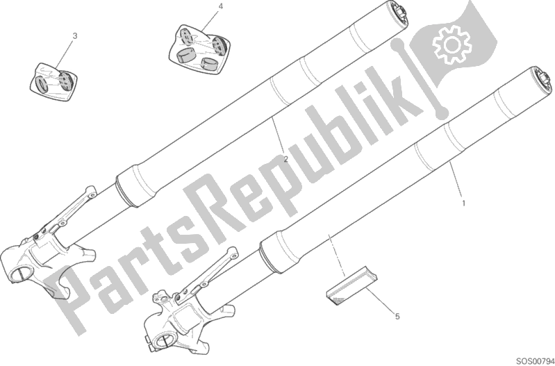 All parts for the Front Fork of the Ducati Multistrada 1200 S Pikes Peak Thailand 2016